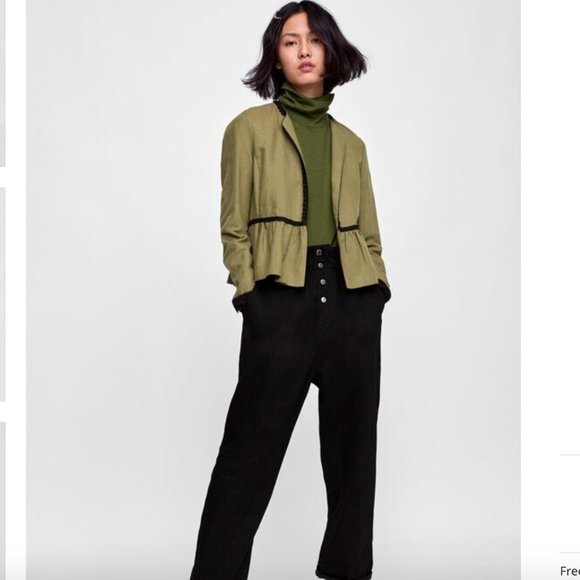 NWT ZARA Olive Green Linen blazer Jacket - Picture 5 of 14